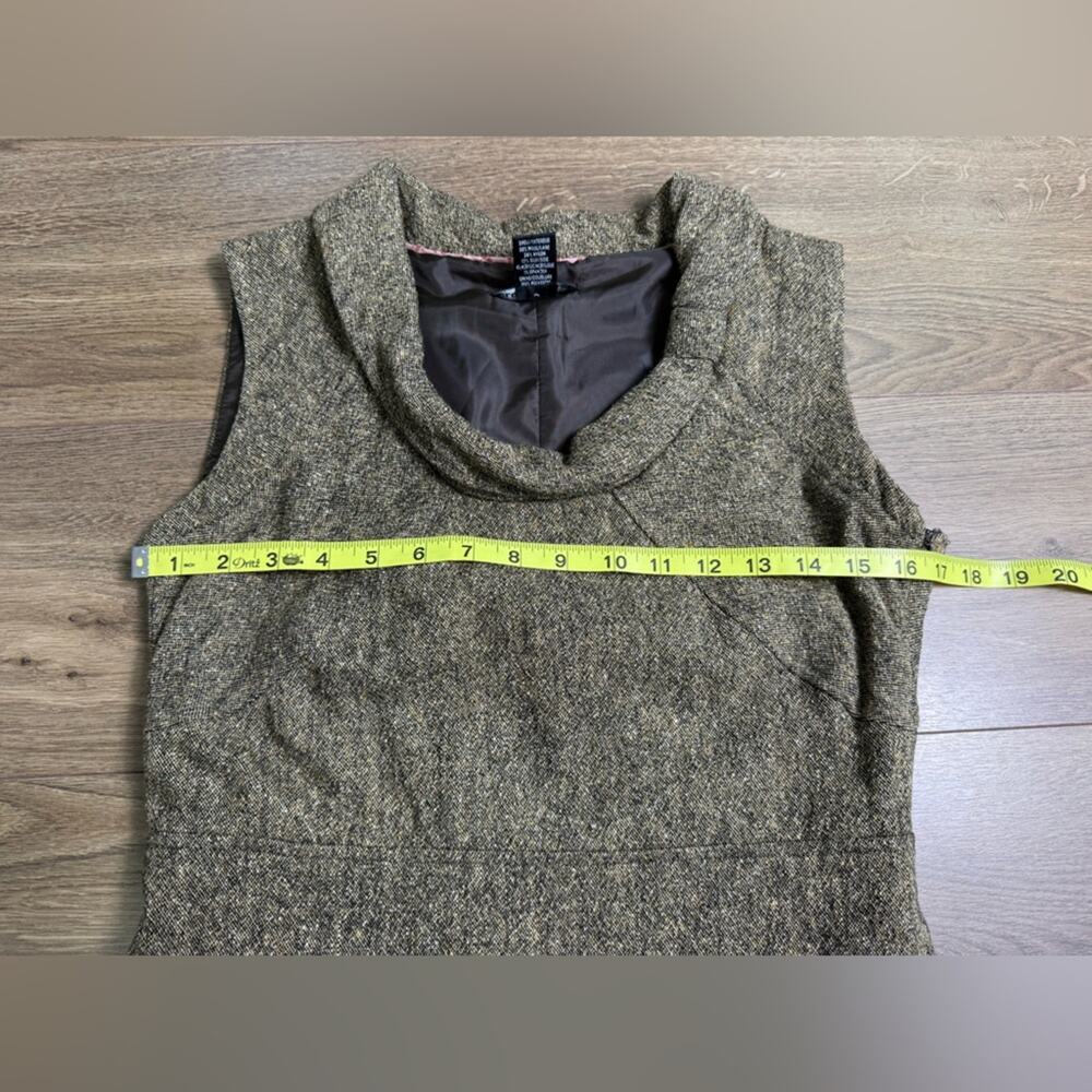 Club Monaco Tweed Sheath Dress Brown Wool Silk Blend Bow Neck Sleeveless Size 8 - Picture 9 of 11